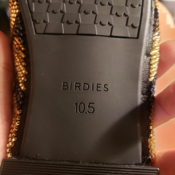 Birdies The Swan Beaded Art Deco Chevron Mule Flat in Black & Gold NEW Size 10.5 - Picture 2 of 9